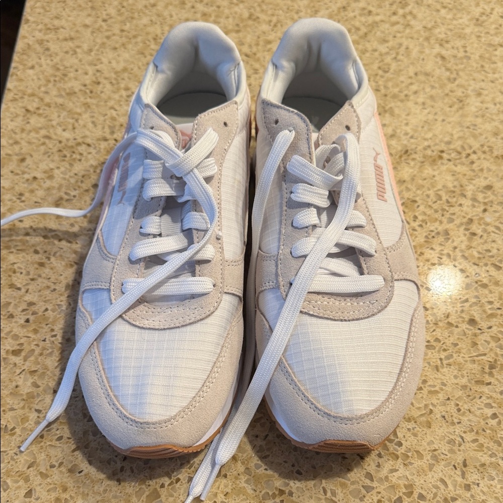 Kids Lightweight White & Soft Pink Sneakers